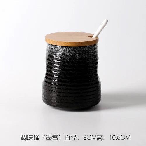 Frasco De Tempero De Cerâmica Com Colher, Frasco De Especiarias De Açúcar De Sal, Conjunto De Caixa De Tempero De Glutamato Monossódico, Suprimentos De Cozinha Vintage