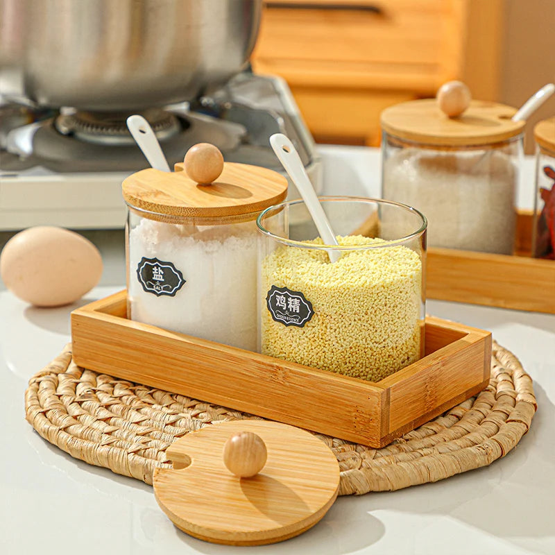 Criativo vidro spice jar casa três-peça sal frasco de açúcar com tampa spice pepper caixa de armazenamento recipiente de vidro decoração para casa