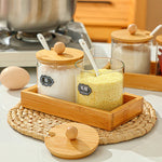 Criativo vidro spice jar casa três-peça sal frasco de açúcar com tampa spice pepper caixa de armazenamento recipiente de vidro decoração para casa