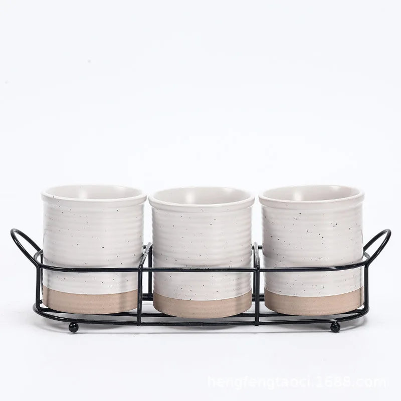 Bandeja De Cerâmica Criativa Pauzinhos, prateleira de mesa, planta em vaso, Pauzinhos domésticos Garfo Colher Caixa De Armazenamento, armazenamento De Lanches De Frutas