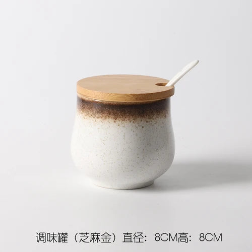 Frasco De Tempero De Cerâmica Com Colher, Frasco De Especiarias De Açúcar De Sal, Conjunto De Caixa De Tempero De Glutamato Monossódico, Suprimentos De Cozinha Vintage