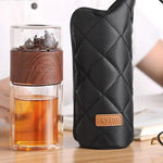 Garrafa de água de vidro com filtro de chá infusor separação de chá parede dupla garrafa de vidro garrafa de água leakproof viagem drinkware