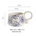 Copo de café cerâmico criativo, caneca azul e branca da ânfora, caneca da aveia do leite do café da manhã, chávena inglesa da camélia da tarde, 350ml