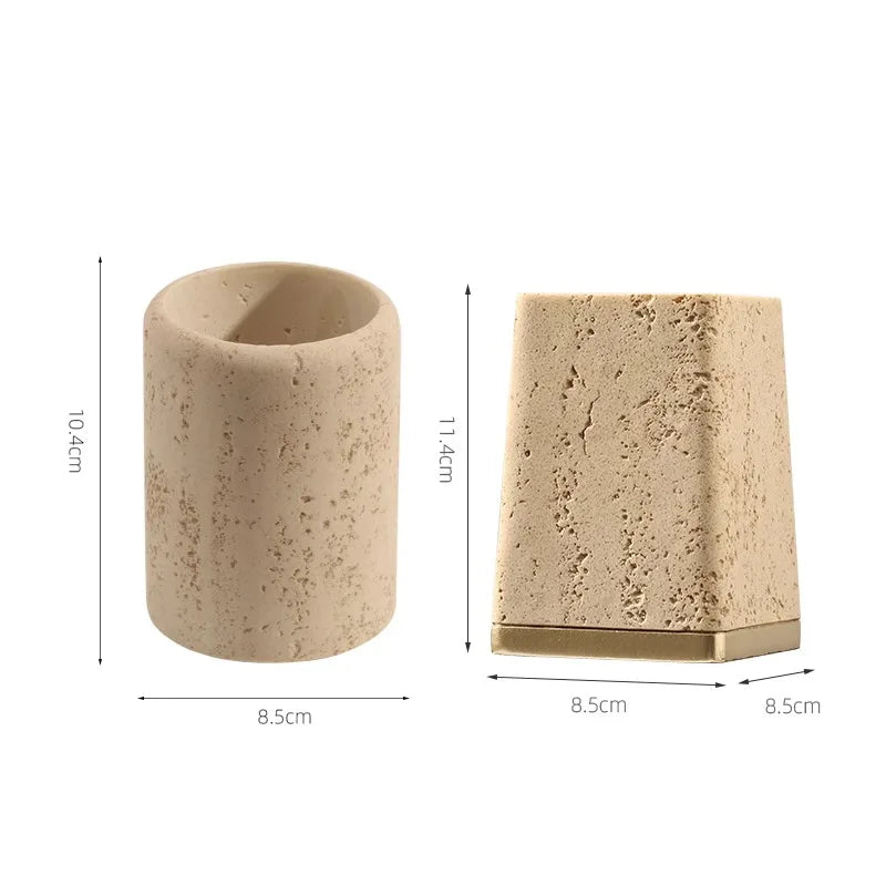 Ahunderjiaz Wabi-Sabi Estilo Natural Amarelo Caverna Pedra Caixa De Armazenamento, Criativo Desktop Pen Titular Ornamentos, Decoração Para Casa