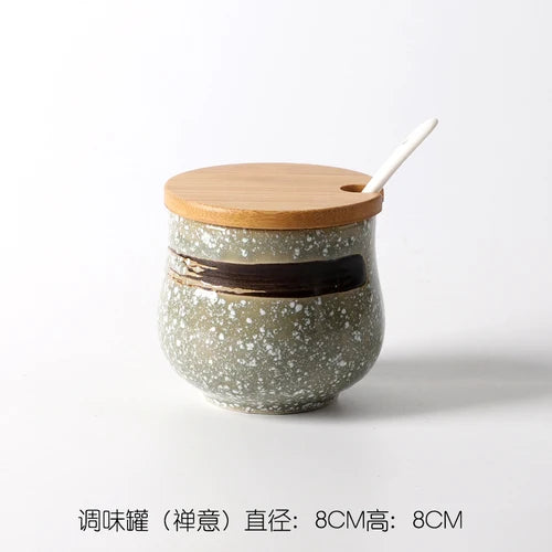 Frasco De Tempero De Cerâmica Com Colher, Frasco De Especiarias De Açúcar De Sal, Conjunto De Caixa De Tempero De Glutamato Monossódico, Suprimentos De Cozinha Vintage