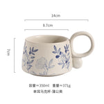 Copo de café cerâmico criativo, caneca azul e branca da ânfora, caneca da aveia do leite do café da manhã, chávena inglesa da camélia da tarde, 350ml