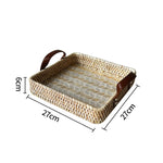 Bandeja De Armazenamento De Shell De Rattan Artesanal Retro, Cesta De Frutas Colorida De Piquenique Com Alça De Couro, Armazenamento De Mesa Da Sala De Estar, Casa D