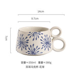 Copo de café cerâmico criativo, caneca azul e branca da ânfora, caneca da aveia do leite do café da manhã, chávena inglesa da camélia da tarde, 350ml
