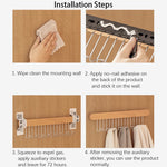 Cabide de madeira retrátil, Armazenamento de sutiã multifuncional, Organizador de roupeiro de parede, gravata de colete, 8 ganchos, 12 ganchos