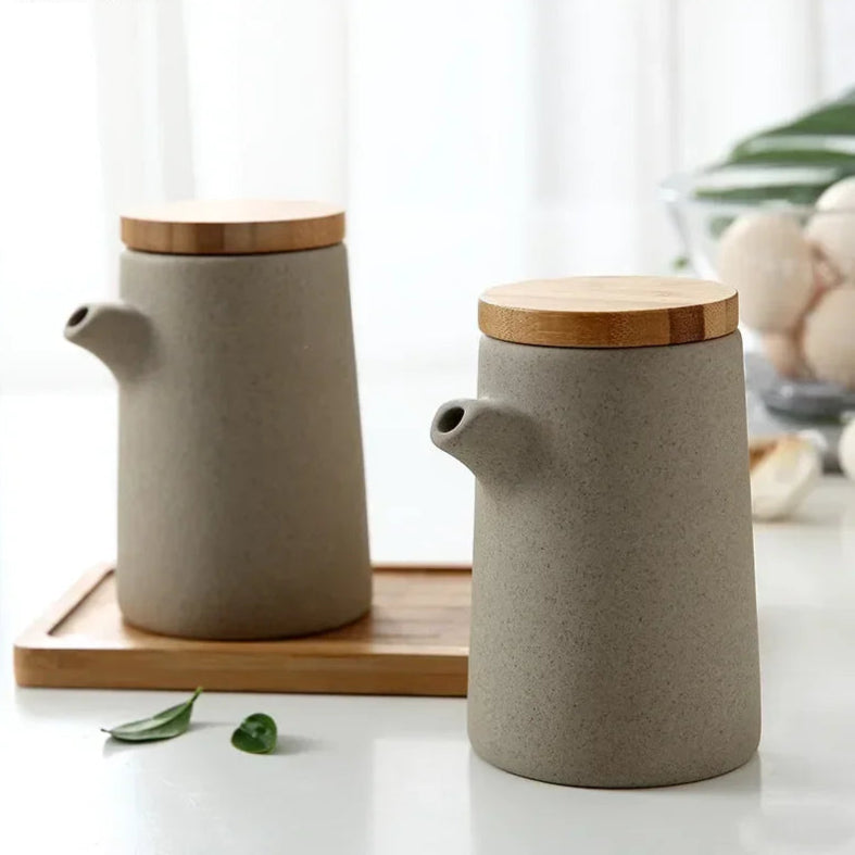 Frasco de tempero de cerâmica nórdico, molho de soja, bandeja de madeira, vinagre, conjunto doméstico de cozinha, suprimentos de combinação