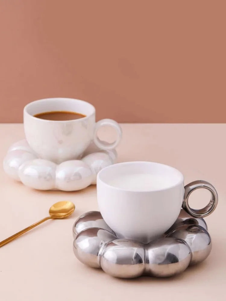 Ahunderjiaz-Modern Cloud Copo De Café De Cerâmica Com Coaster, Utensílios De Cozinha Conjunto, Casa, Escritório, Novo