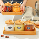 Criativo vidro spice jar casa três-peça sal frasco de açúcar com tampa spice pepper caixa de armazenamento recipiente de vidro decoração para casa