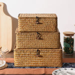 Handmade Woven Seaweed Storage Basket com Tampa, Caixa De Acabamento, Organizador Do Armário, Banho Diversos, Recipiente De Toalha Cosmética
