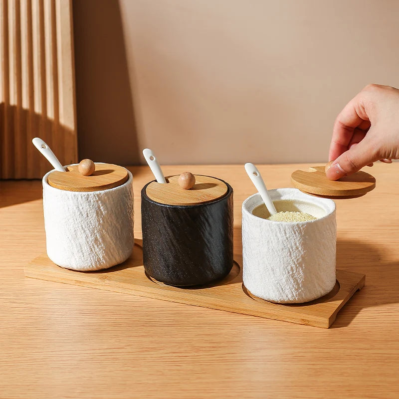 Jarra de cerâmica com padrão de pedra criativa, pote de óleo, garrafa de pimenta, cozinha doméstica, pimenta, açúcar, sal, recipiente de armazenamento de alimentos