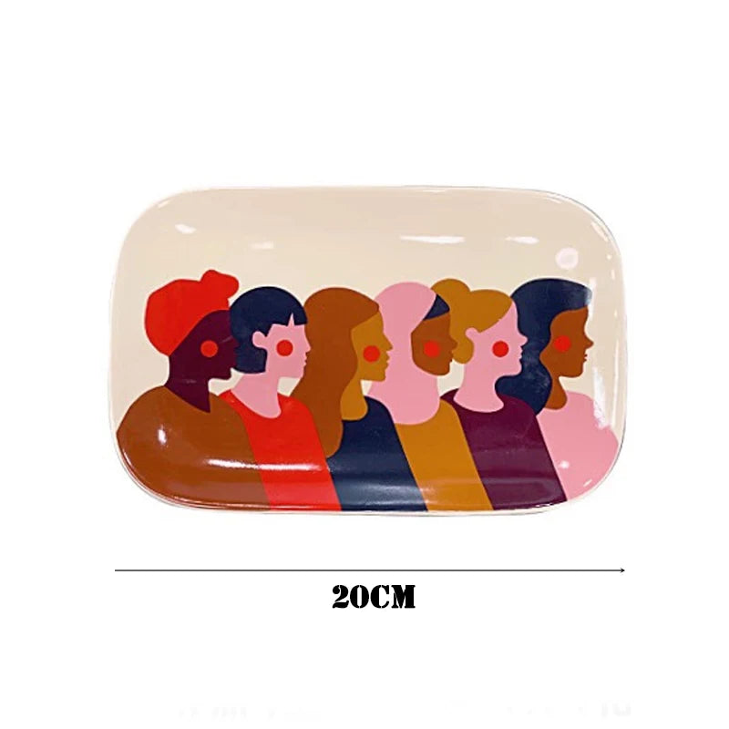 Ahunderjiaz-Retro Contrastando Caneca, Character Print, Grande Capacidade Copos De Café, Pequeno Prato De Jantar, Cozinha Conjunto De Bebidas