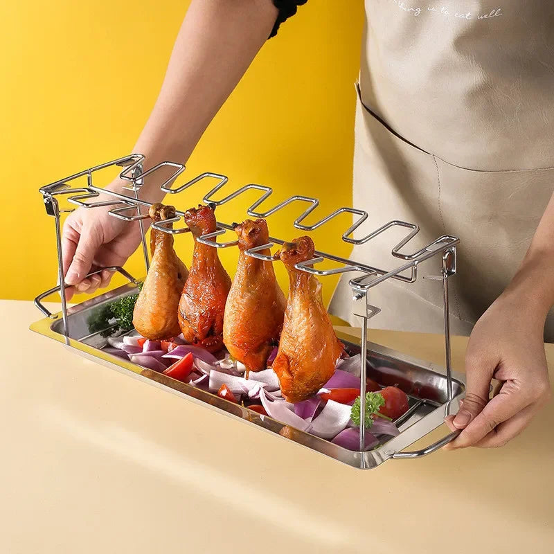 Aço inoxidável BBQ Chicken Leg Racks, Portable Outdoor Camping Churrasqueira, Acessórios de cozinha doméstica, 2Pcs por conjunto