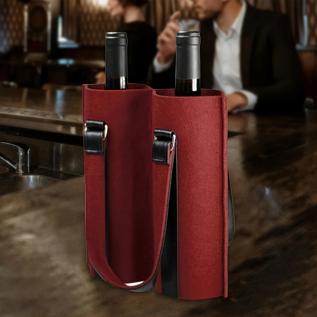 Garrafas de vinho Felt Stand sacola com alças, 2 sacos de vinho com divisórias, personalizável e reutilizável, casamentos e aniversários