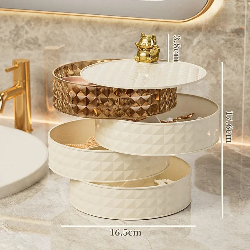 Caixas de armazenamento plásticas que podem girar para organizar e colocar, petiscos, doces, bandejas de frutas, cremalheira home do armazenamento, 4 camadas