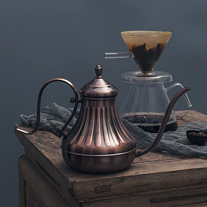 Chaleira de café em aço inoxidável, pote de chá, gotejamento retrô Gooseneck, bico, filtro gotejador, Home Pots, 420ml, 650ml