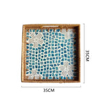 Bandeja premium de concha quadrada de luxo, rattan feito à mão, cesta de frutas de piquenique colorida, conjunto de armazenamento de cozinha, decoração de mobiliário doméstico