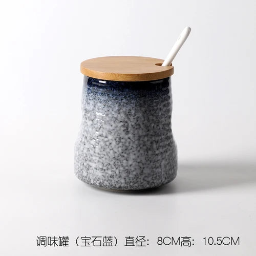 Frasco De Tempero De Cerâmica Com Colher, Frasco De Especiarias De Açúcar De Sal, Conjunto De Caixa De Tempero De Glutamato Monossódico, Suprimentos De Cozinha Vintage