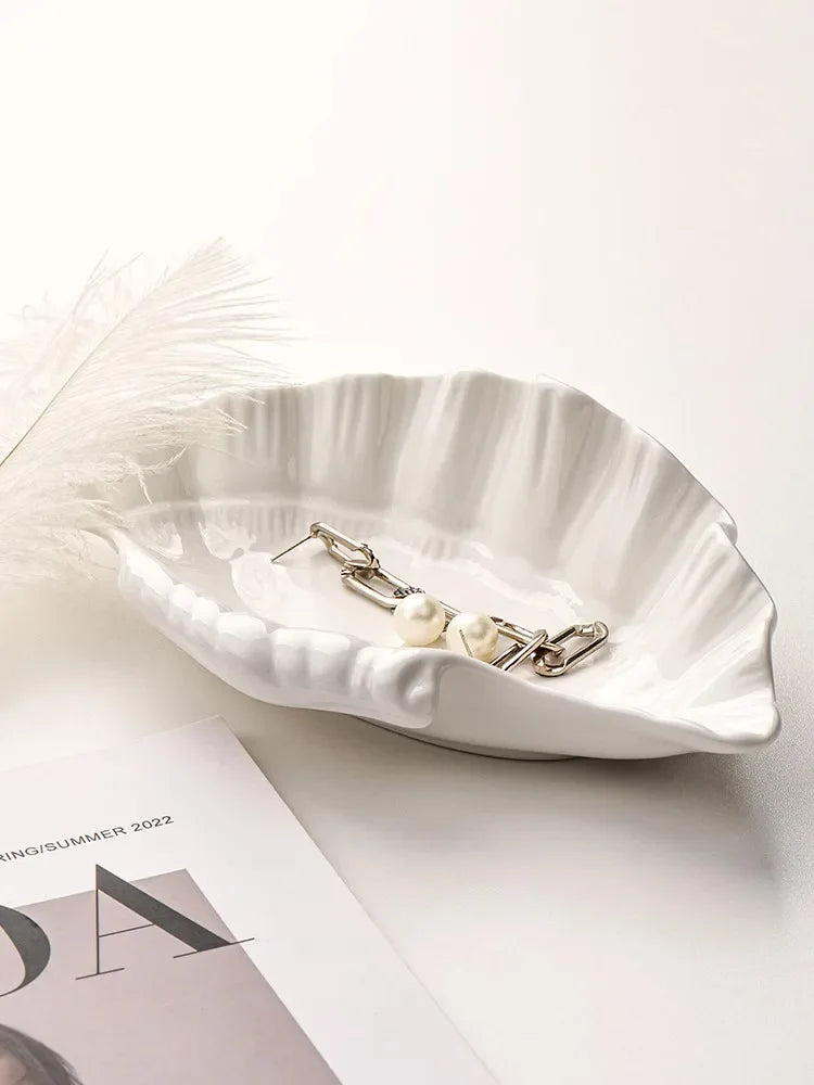 Ahunderjiaz-Placa De Cerâmica De Concha De Creme, Bandeja De Exibição De Jóias, Sala De Estar, Ornamentos Decorativos De Mesa, Decoração De Casa