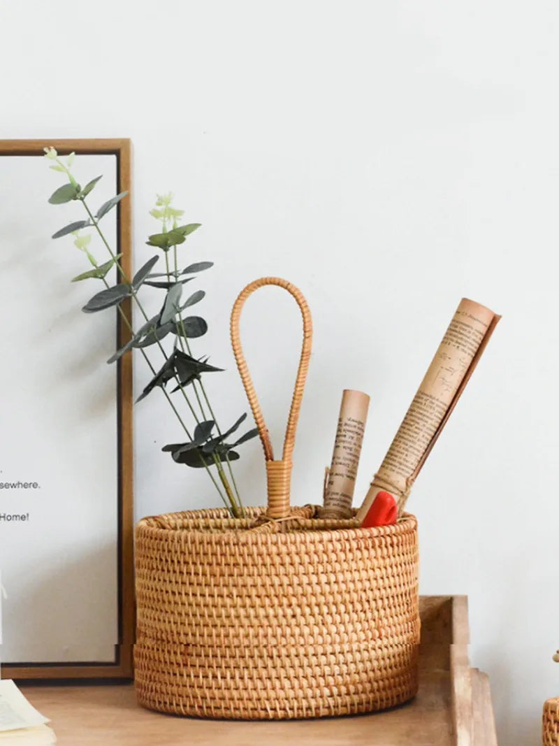 Caixa De Armazenamento De Rattan Artesanal Para Sala De Estar, Cesta De Mesa De Café, Top De Vinho Tinto, Rack De Armazenamento, Decoração De Mobiliário Doméstico