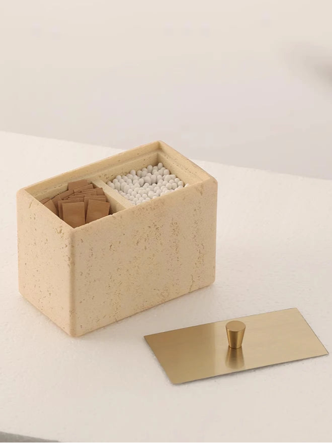 Estilo Wabi-Sabi Compartimentos Duplos, Cotonete Vintage, Porta Palito, Multi-funcional Desktop Storage, Home Decoratio