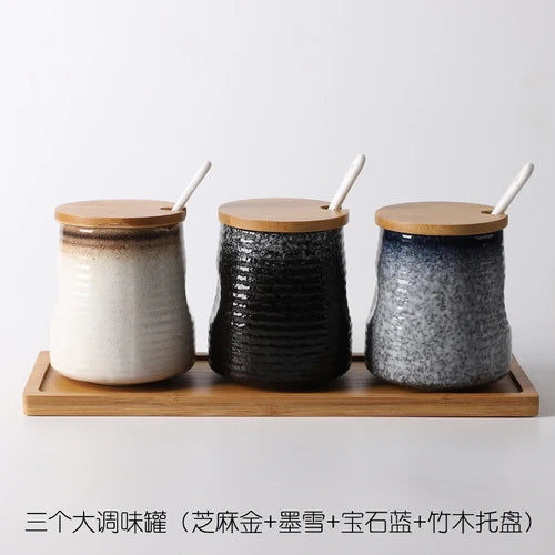 Frasco De Tempero De Cerâmica Com Colher, Frasco De Especiarias De Açúcar De Sal, Conjunto De Caixa De Tempero De Glutamato Monossódico, Suprimentos De Cozinha Vintage