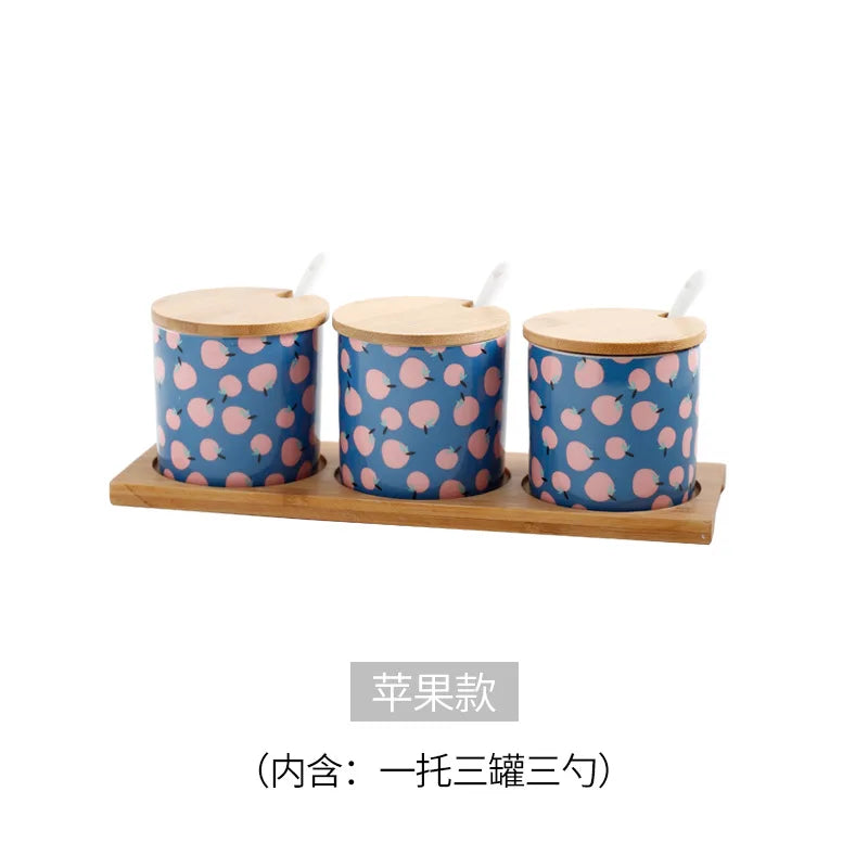 Criativo dos desenhos animados pintados de cerâmica tempero conjunto frasco de porcelana sal frasco de açúcar grão tanque spice pepper caixa de armazenamento recipiente de alimentos