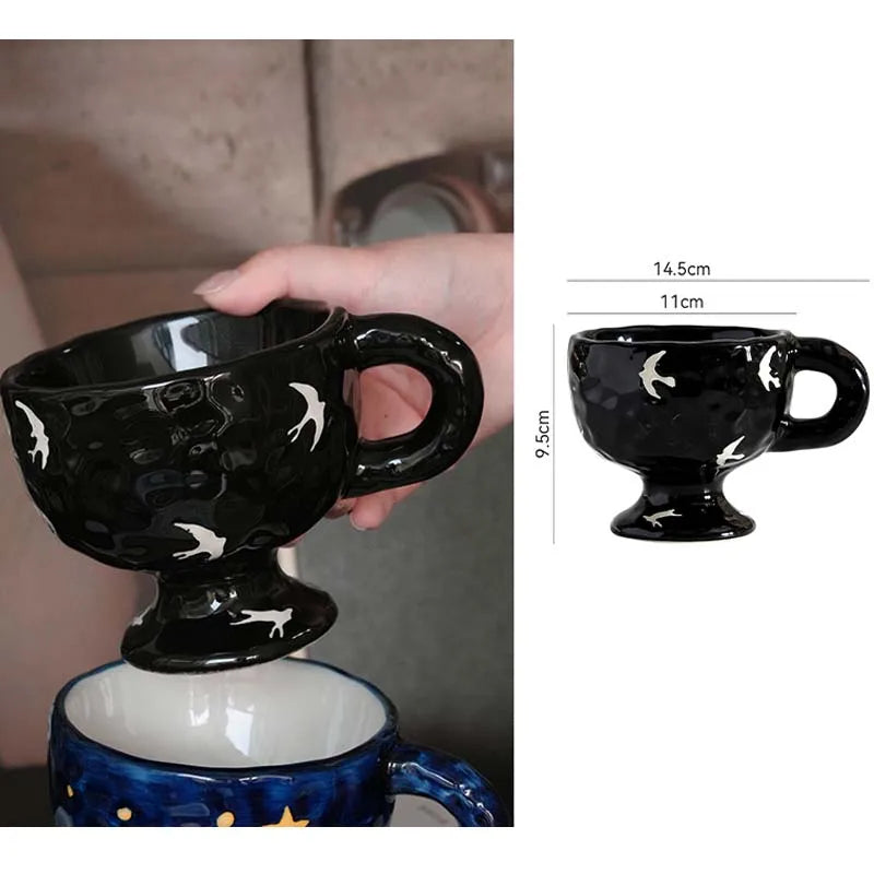 Ahunderjiaz-Retro Azul Cerâmica Caneca De Café, Cozinha Beber Set, Home Drinkware, Drinkware Decoração