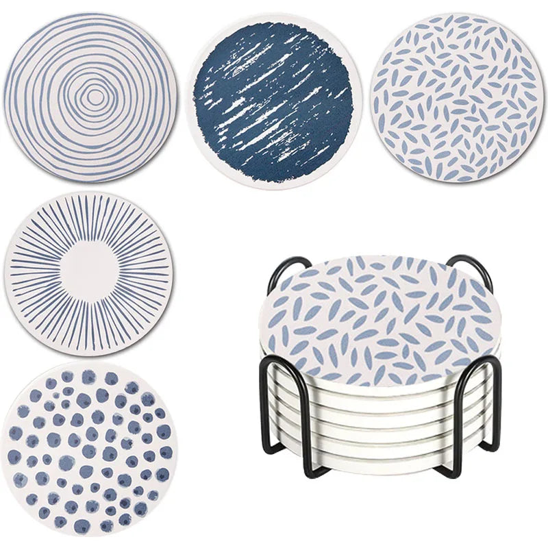 Super Absorvente Diatomita Coasters, Beber Coffee Cup Mat, Placemats fáceis de limpar, Almofada de chá redonda, Suporte de mesa, 6 pcs