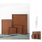 Bandeja retangular de madeira maciça, rattan japonês bandeja tecida do chá, decoração home, hotel, tecelagem de bambu