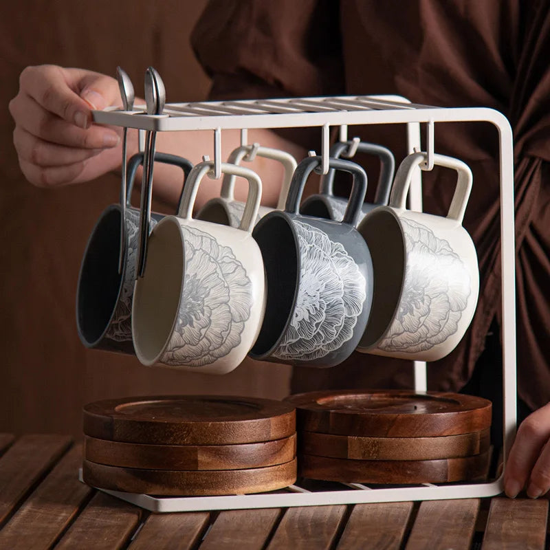 Retro Elegante Copo De Café De Cerâmica, Design Original, Copos De Chá Da Tarde, Copos De Madeira, Copo De Água De Escritório, Canecas De Leite, Copos