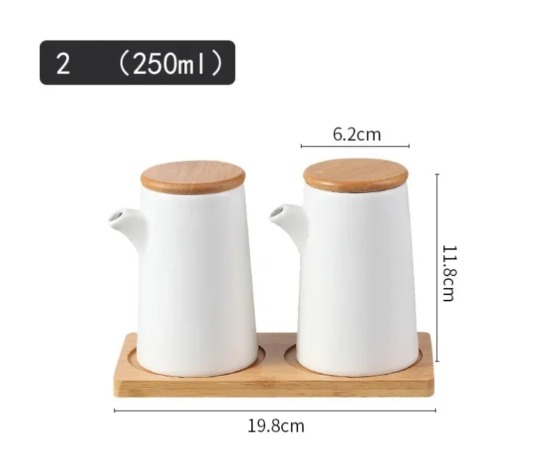 Frasco de tempero de cerâmica nórdico, molho de soja, bandeja de madeira, vinagre, conjunto doméstico de cozinha, suprimentos de combinação
