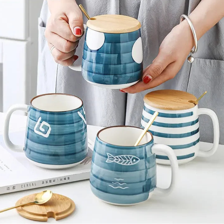 Copo cerâmico com leite matinal com alça, estilo tradicional, suco, café, cerveja, sopa, chá da tarde, escritório, presente para pessoas, 500ml