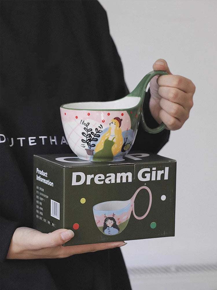 Caneca bonita cerâmica retro francesa, Copos de aveia, Xícara de café do casal, Casa bebendo utensílios, Home Drinkware Set, 400ml, 2024