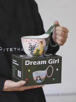 Caneca bonita cerâmica retro francesa, Copos de aveia, Xícara de café do casal, Casa bebendo utensílios, Home Drinkware Set, 400ml, 2024