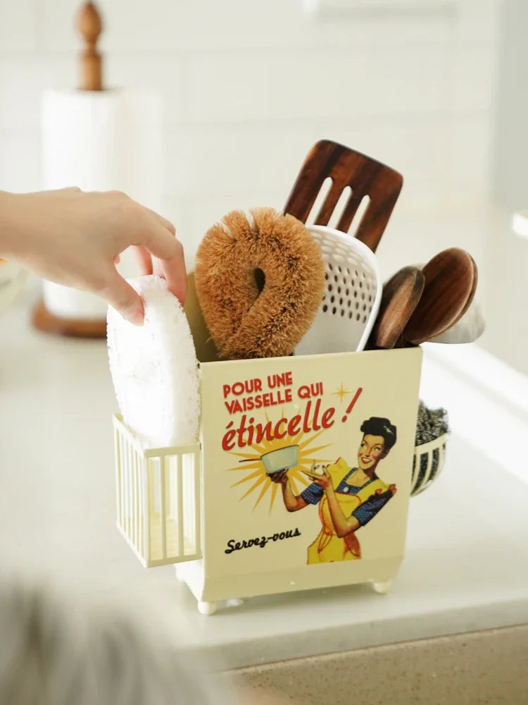AhenderJiaz-Francês Vintage Talheres Balde De Armazenamento, Prateleira De Cozinha Doméstica, Multifuncional Pendurado Na Parede, Conjunto De Tubo De Pauzinha