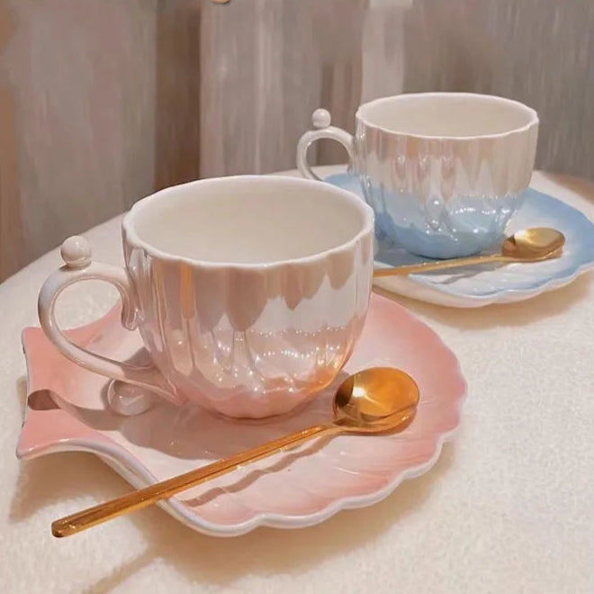 Pérola Shell Caneca De Café, Criativo Pequeno-almoço Xícara e Pires, Home Drinking Set, Presente De Aniversário Da Menina com Caixa De Presente, Home Decoratio