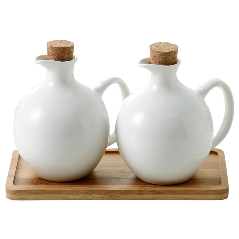 Chaleira de óleo esmaltada de porcelana criativa, recipiente interior de especiarias, chaleira de óleo de cerâmica branca vintage, garrafa de armazenamento de óleo de cozinha para casa