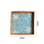 Bandeja premium de concha quadrada de luxo, rattan feito à mão, cesta de frutas de piquenique colorida, conjunto de armazenamento de cozinha, decoração de mobiliário doméstico