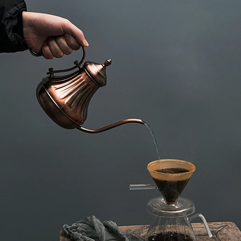 Chaleira de café em aço inoxidável, pote de chá, gotejamento retrô Gooseneck, bico, filtro gotejador, Home Pots, 420ml, 650ml