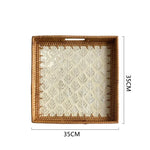 Bandeja premium de concha quadrada de luxo, rattan feito à mão, cesta de frutas de piquenique colorida, conjunto de armazenamento de cozinha, decoração de mobiliário doméstico