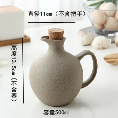 Chaleira de óleo esmaltada de porcelana criativa, recipiente interior de especiarias, chaleira de óleo de cerâmica branca vintage, garrafa de armazenamento de óleo de cozinha para casa