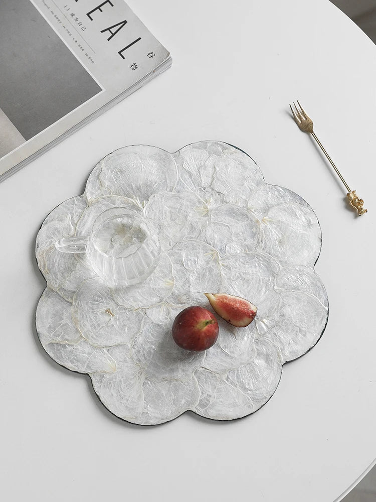 Ahunderjiaz-Luz Luxo Natural Shell Bandeja, Mesa De Jantar Isolamento Mat, Desktop Organizer, Flor Aparada Placemats Decorativos