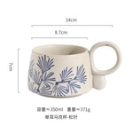 Copo de café cerâmico criativo, caneca azul e branca da ânfora, caneca da aveia do leite do café da manhã, chávena inglesa da camélia da tarde, 350ml