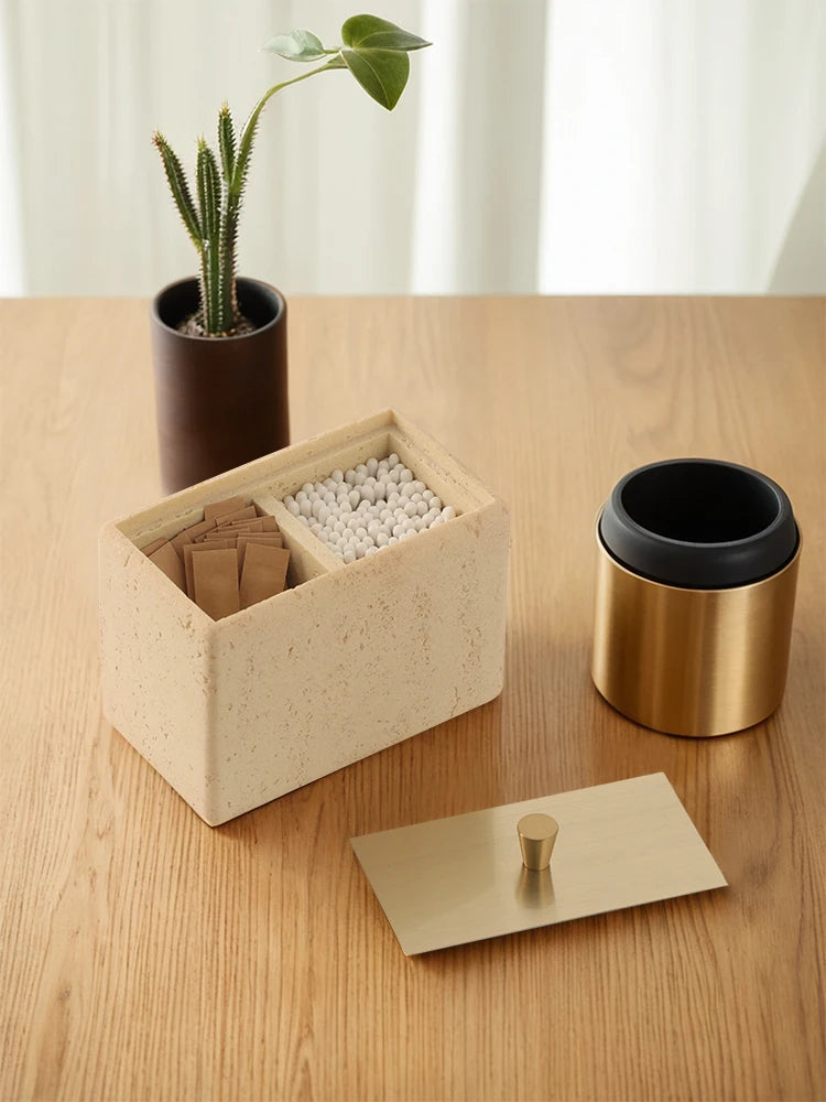 Estilo Wabi-Sabi Compartimentos Duplos, Cotonete Vintage, Porta Palito, Multi-funcional Desktop Storage, Home Decoratio