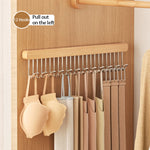 Cabide de madeira retrátil, Armazenamento de sutiã multifuncional, Organizador de roupeiro de parede, gravata de colete, 8 ganchos, 12 ganchos