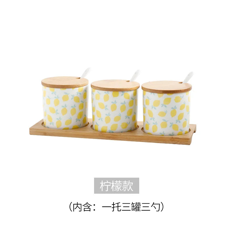 Criativo dos desenhos animados pintados de cerâmica tempero conjunto frasco de porcelana sal frasco de açúcar grão tanque spice pepper caixa de armazenamento recipiente de alimentos